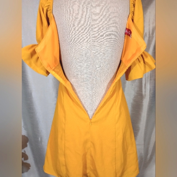 Rechic bohemian Vintage Short Dress, Yellow, Bell Sleeve,Zip, Pleated bust, S/ 2 - Picture 6 of 12